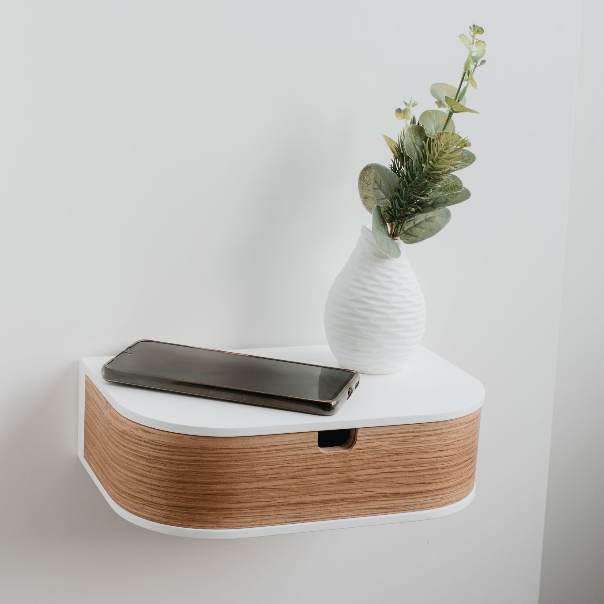 Minimalist Wooden Floating Shelf Drawer, Bedside Table, 4 Colors-2