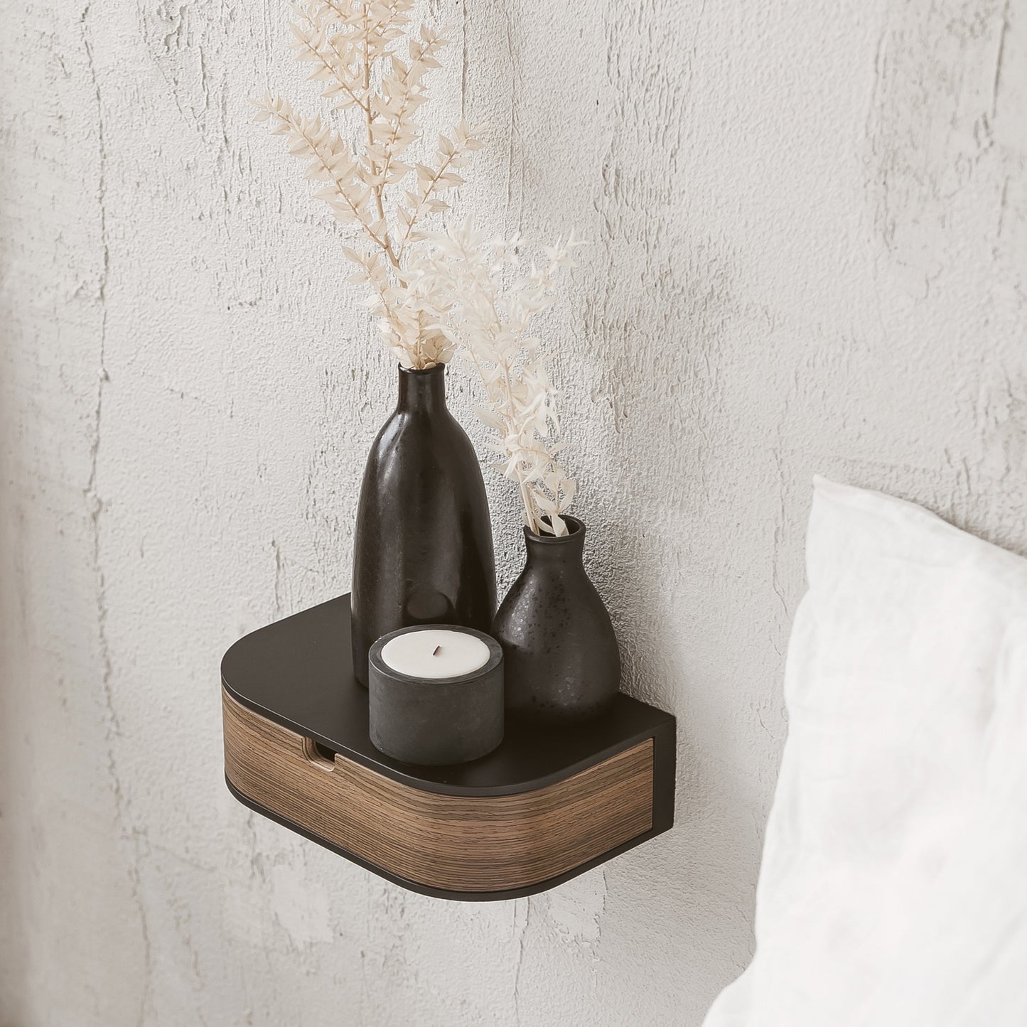 Minimalist Wooden Floating Shelf Drawer, Bedside Table, 4 Colors-0