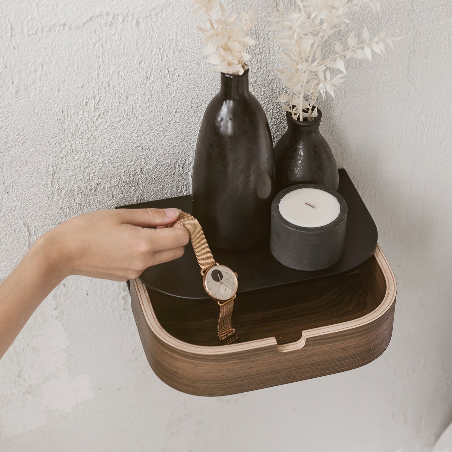 Minimalist Wooden Floating Shelf Drawer, Bedside Table, 4 Colors-1