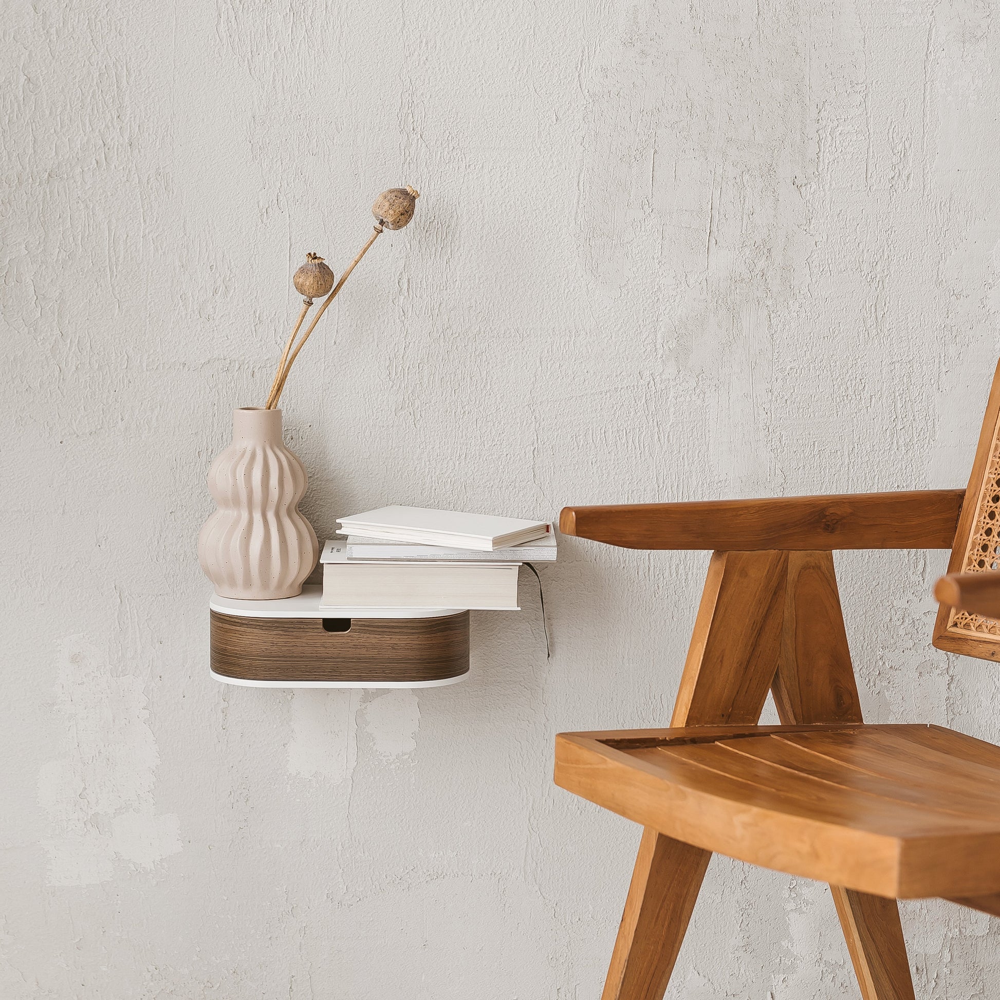 Minimalist Wooden Floating Shelf Drawer, Bedside Table, 4 Colors-4